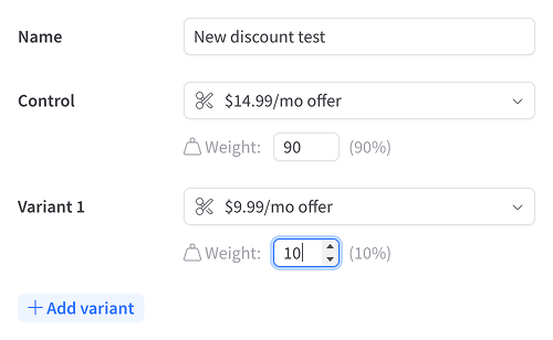 A/B test variant weights