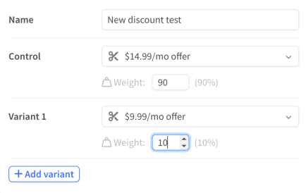 A/B test variant weights