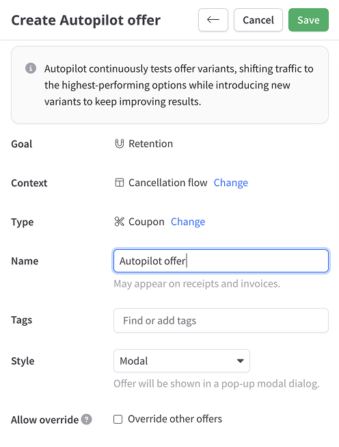 Autopilot offer basic details