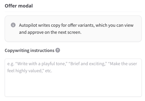 Autopilot offer copywriting instructions