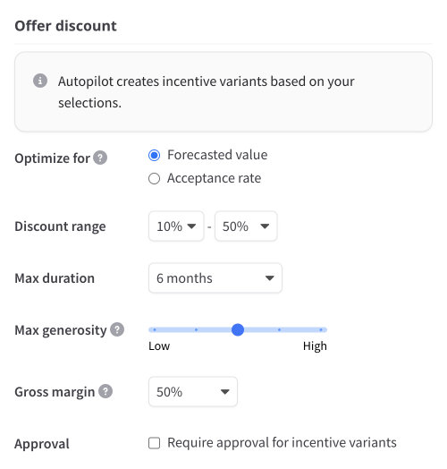 Autopilot offer discount settings