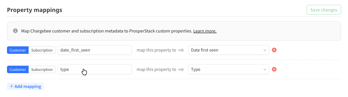 Chargebee metadata mappings