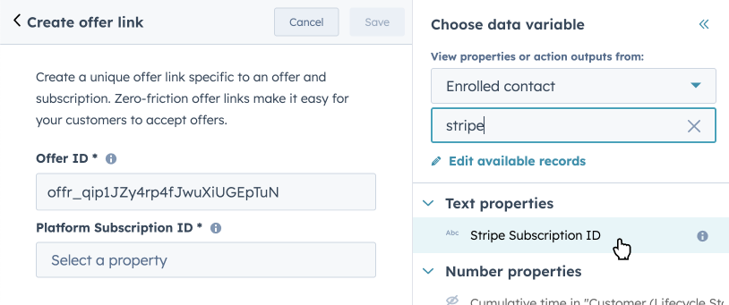 Configuring the workflow action in HubSpot