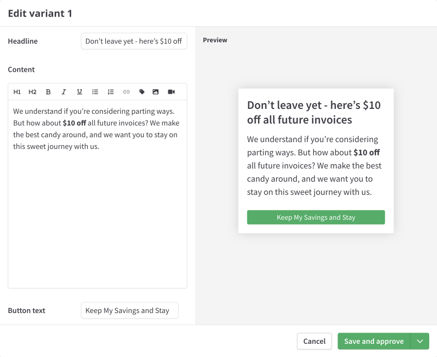 Editing Autopilot offer variant