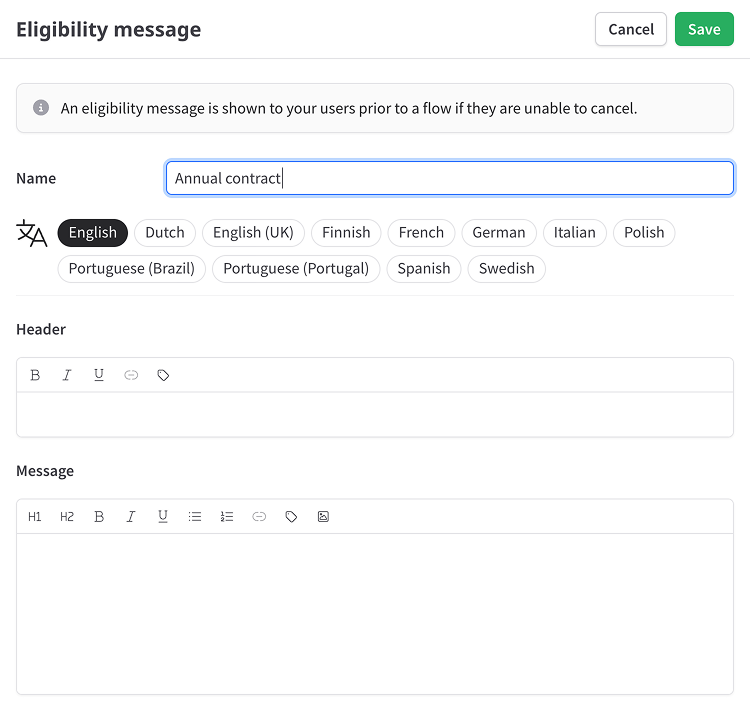 Create/edit eligibiity message