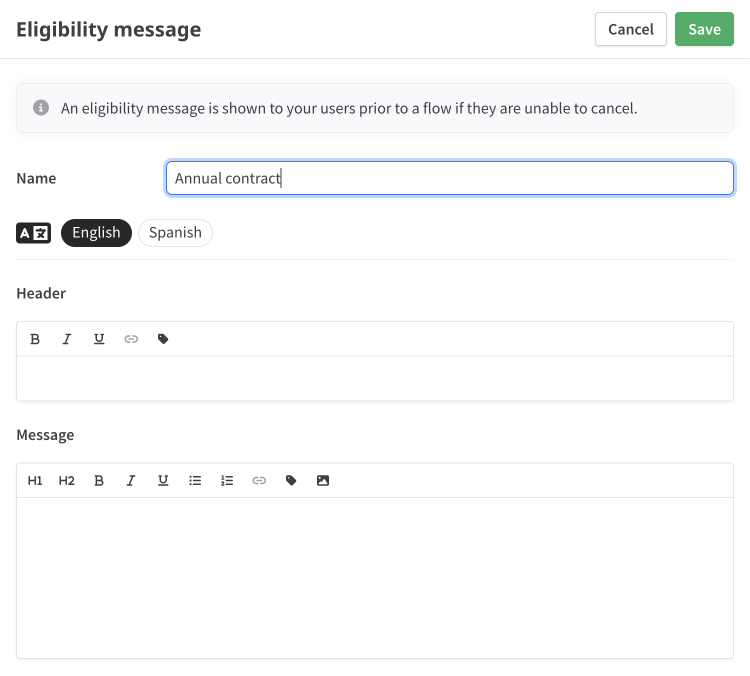 Create/edit eligibiity message