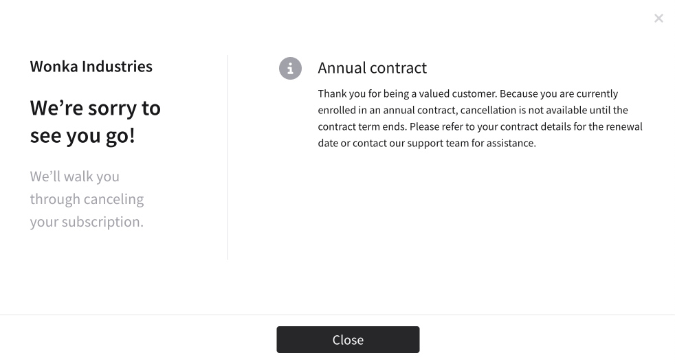 Eligibility message as shown to a subscriber