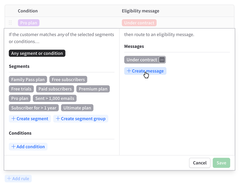 Create eligibiity message rule