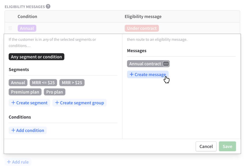 Create eligibiity message rule