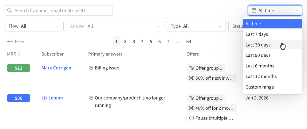 Filter sessions by date