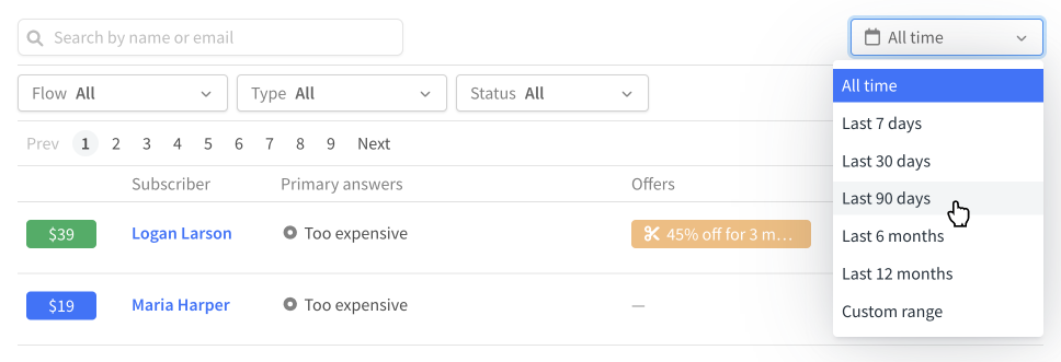 Filter sessions by date