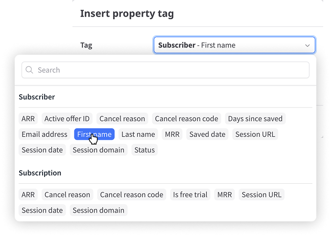 Inserting a property tag
