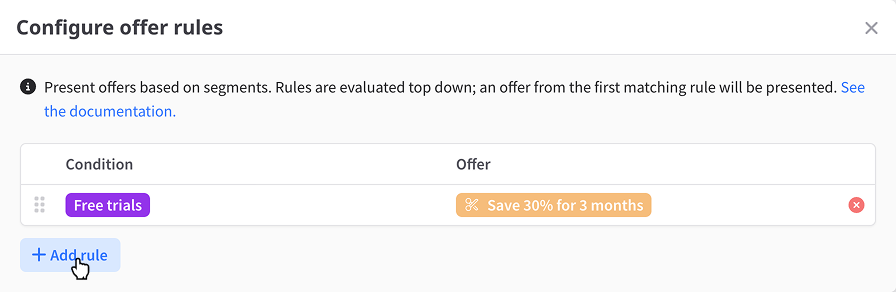 Configure offer rules for instant cancel step