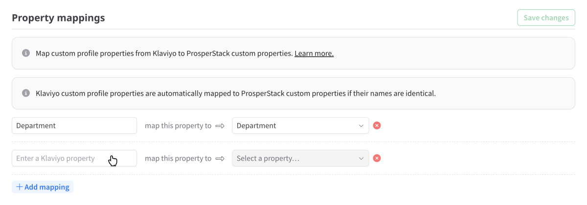 Klaviyo property mappings