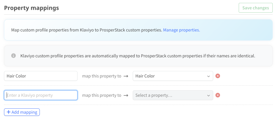 Klaviyo property mappings