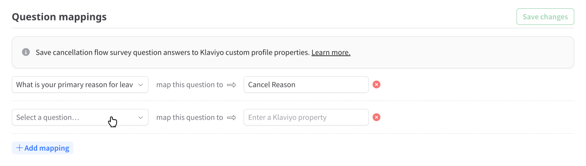 Klaviyo question mappings