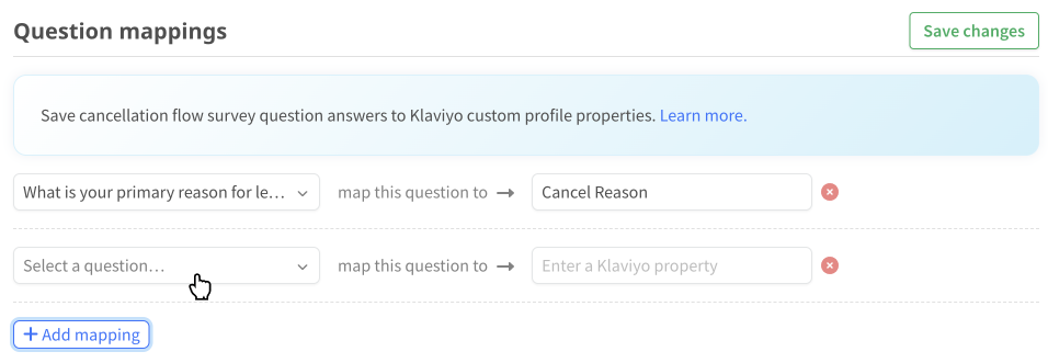 Klaviyo question mappings