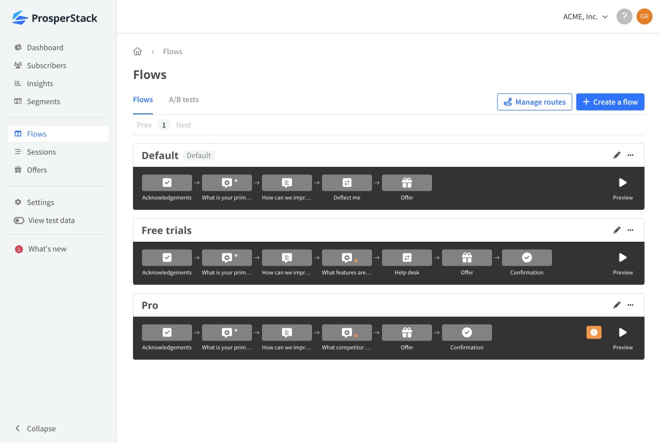 Multiple flows dashboard