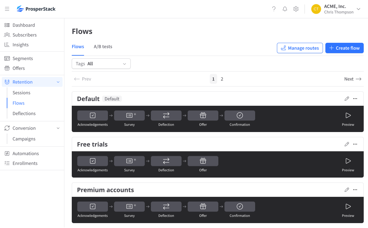 Multiple flows dashboard