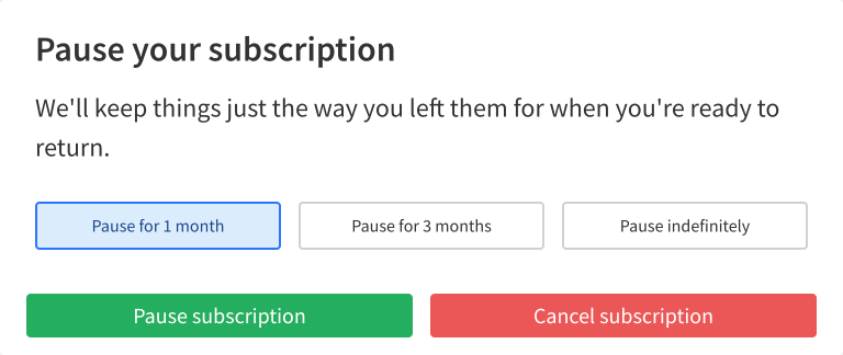 Example of a pause offer with three options