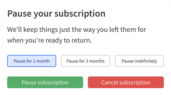 Example of a pause offer with three options