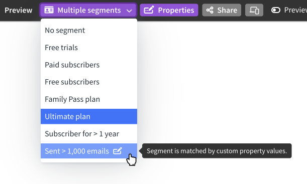 Custom property segment matches