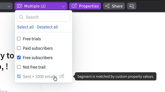 Custom property segment matches