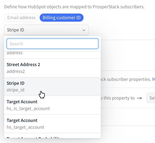 Select HubSpot customer ID field