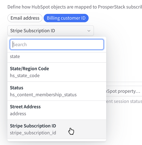 Select HubSpot customer ID field