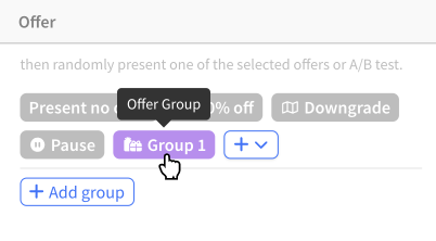 Selecting an offer group in the flow rules editor