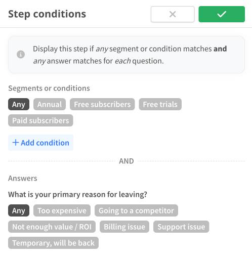 Step conditions panel