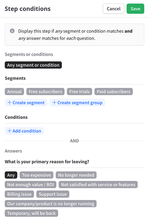 Step conditions panel