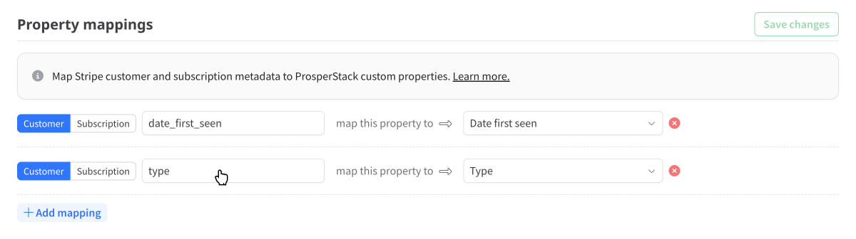 Stripe metadata mappings